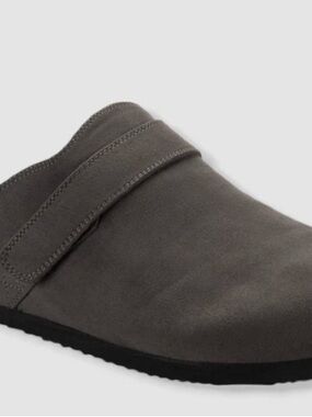Men's Gray Suede Slip-On Mule with Adjustable Strap